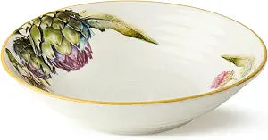 Verdura Set of 4 Pasta Bowls Vibrant Artichoke Garden Print Stoneware for Pasta, Salad, Grain Bowls & Rustic Italian Meals Farmhouse Botanical Serveware