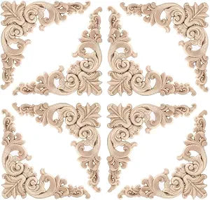 20 Pcs Decorative Wood Appliques and Onlay Embellishments for Furniture 3.1inch Wooden Carved Corner Applique Decal DIY Unpainted for Furniture Wardrobe Mirror Photo Frame Closet Decoration
