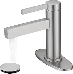 Modern Bathroom Faucet 1 Hole, Brushed Nickel Single Hole Bathroom Faucet Vanity Faucet, Single Handle Bathroom Sink Faucet with Pop-up Drain & Optional Deck Plate.