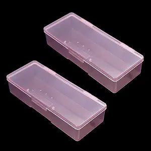 2Pcs Transparent Nail Art Tool Organizer Plastic Storage Box