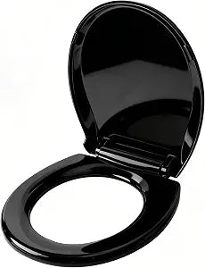 Huttdmel Round Toilet Seat, Black, 16.5 Inch, Soft Close, Quick Release, Heavy Duty PP, Never Loosen Hinges