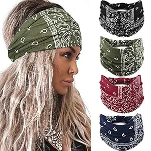 Acenail Wide Headbands Women Knotted Turban Headband Elastic Non Slip Hairbands Floral Workout Headbands Yoga Hair Scarfs Boho Head Wraps Fashion Hair Accessories for Women 4Pcs(Bohemian)