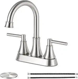 Comllen Bathroom Faucet, 2-Handle, Brushed Nickel, 4 Inch Centerset