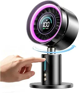 KIMMOO USB Rechargable Desk Fan, 2-in-1 Turbo Table Fan with 5-Color Light, 180 Oscillating,100 Speeds, 6000mAh Battery, LED Display, Quiet Portable Desktop Fan for Bedroom/Office/Dorm/Home (Black)