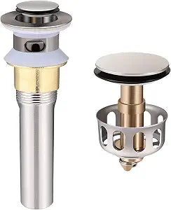 Bathroom Sink Pop Up Drain with Overflow, Stainless Steel Sink Drain Strainer with Built-in Anti-Clogging Strainer Basket, Sink Drain Stopper Fits Standard American Drain Hole