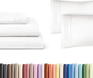 Antique White 3-Piece Sheet Set & Pillowcase Bedding Bundle (Twin XL Size) - Complete Twin XL Sheet Set & 2 Pillowcases w/ Deep Pockets up to 16 inches - Hotel Luxury Quality - Breathable & Cooling