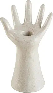 47th & Main Hand Taper Candleholder Modern Ceramic Dinner Candle Holder, 6" Tall Speckled White