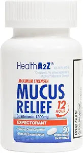 HealthA2Z�� Mucus Relief | Guaifenesin 1200 mg | 50 Tablets | 12 Hour | Expectorant | Relieves Chest Congestion | Thins and Loosens Mucus (50 Tablets)