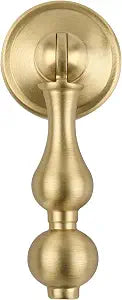 SALISENG Solid Brass Kitchen Cabinet knobs 6 Pack, Brushed Gold Drop Pulls for Dresser and Drawers, Modern Cupboard Wardrobe Pendant Knob, Bedroom Bathroom Cabinet Knob