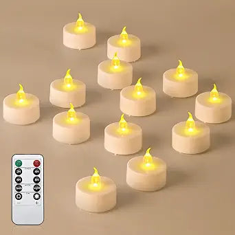 JOSU 12Pcs Flickering Flameless Led Tea Lights Candles Battery Operated, 200+ Hours Fake Electric Candles with Remote Timer, Warmer Lamp White Candlesticks for Home Wedding Party Decor