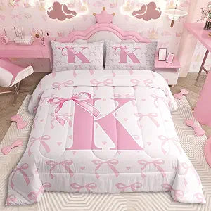 jejeloiu Cute Pink Bow Kids Bedding Set Full Size Boys Girls Personalized