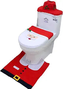 IPENNY 3-Piece Christmas Toilet Set - Soft Fleece Toilet Seat Cover, Non-Slip Bath Mat & Tank Cover with Tissue Box Holder, Festive Bathroom Decor, Ideal Gift for Elderly