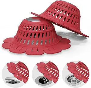 Universal Drain Hair Catcher, 2 Pack Heavy Duty Silicone Tub Hair Catcher Drain Protector for Round Pop-Up & Flat Drains of Bathtub Shower Sink, Cutout Flowers, Fast Draining, No Sliding