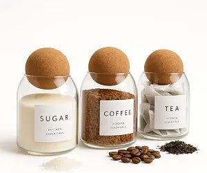 Coffee Tea Sugar Container Set - 3 x (17oz) Unique Cork Ball (17oz)