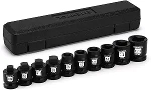 EMENTOL 10PCS 1/2" Dr. Pipe Plug Socket Set, SAE, CR-MO, Tapered Male Square Drive - 7/16 Inch to 9/16 Inch, Chamfered Female Square Drive - 7/16 Inch to 13/16 Inch