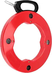 JAPCHET 1/8 Inch x 200 Ft Fish Tape, Electrical Fish Tape Steel Wire Puller with High-impact Plastic Case and Double Loop Tip, for Electric or Communication Wire Puller, Red