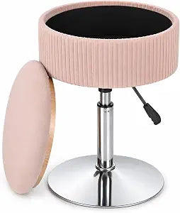 2 in 1 Adjustable Storage Vanity Stool with Flip-Over Wood Tray