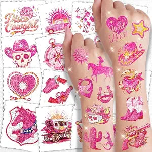 108 PCS Glitter Cowgirl Temporary Tattoos for Girls, Pre-Cut