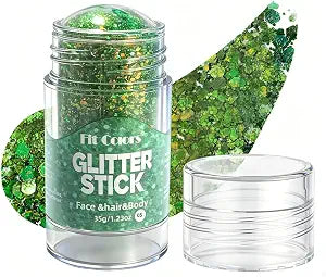 Green Glitter Stick ��� Sparkling Hair & Face Glitter Gel, Sequins Glitter Face Paint for Concerts, Rave Accessories, Chunky Sequins Mermaid Style, Halloween & Festival Bo
