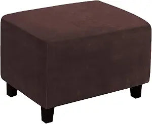 Ottoman Cover, Stretch Rectangle Velvet Ottoman Slipcovers of Foot Stool for Living Room, Folding Storage Furniture Protector with Elastic Bottom, Machine Washable(Dark Brown, L)