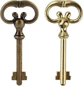 Roll top Desk Lock Key KY-8 (D-1902) Antique Table Key Master Key Brass-Plated Lock Key Desk Skeleton Key Bronze & Brass (2 pcs)