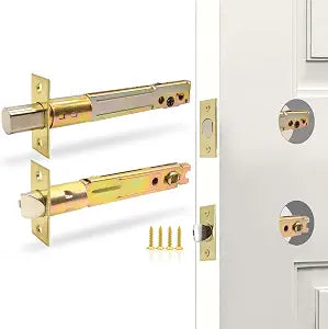 5-Inch Deadlatch & Deadbolt Latch Combo Door Lock Replacement Parts with Square Interface Fit 5 Inch Backset Standard Entry Doors Knobset or 90Rotation Leverset, Polished Brass