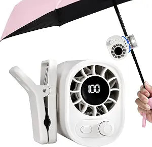 Portable Clip On Fan for Umbrella,Ultra Light 0.28 Lb,100 Wind Speed Stepless Adjustment,Personal Rechargeable Clip On Fan for Umbrella Beach Outdoor Travel Essential(White)
