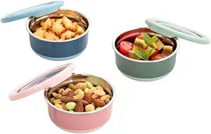 Lille Home 3 Pack Stainless Steel Snack Containers with Lids, 7.5oz