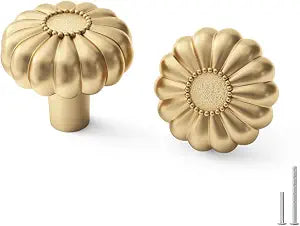 Goldenwarm 6 Pack Gold Dresser Knobs for Drawer Knob for Cabinet Pulls Hardware Handle Brushed Brass Vintage Luxury Pull