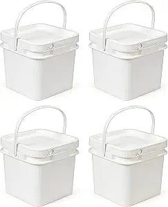 68 oz Food Storage Buckets with Lids, 4 Pack Square BPA Free Plastic Containers with Handles and Labels for Pantry, Rice, Flour, Snacks and Freezer (White)