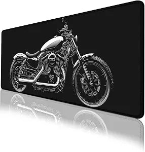 Motorcycle Art Mouse Pad, Retro Black White Chopper Bike Gaming Desk Mat with Stitched Edges,Non-Slip Waterproof Rubber Base Mouse Mat, 31.5x11.8in Mouse Pads for Desk Home Office Gaming