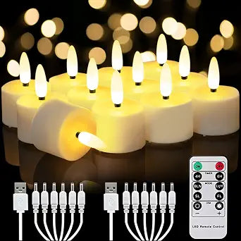 Homemory 12-Pack Rechargeable Tea Lights Candles with Remote, 4H/6H Timer