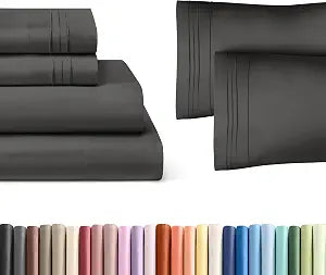 Charcoal 4-Piece Sheet Set & Pillowcase Bedding Bundle (Queen Size) - Complete Queen Sheet Set & 2 Pillowcases with Deep Pockets up to 16 inches - Hotel Luxury Quality - Soft, Breathable and Cooling