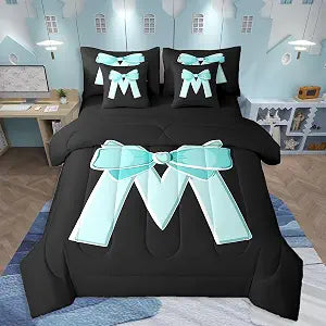 jejeloiu Kawaii Blue Bow Full Girl 7 Pieces Comforter Set with Sheets