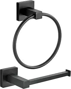 FORBATH Black Toilet Paper Holder Towel Ring, Black Bathroom Hardware, Hand Towel Holder Toilet Paper Roll Holder Set, Wall Mounted Stainless Steel Bathroom Accessories, 2 PCS