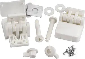 Toilet Seat Hinges Replacement Parts White Plastic Hinge Set with Screws, Connectors, Universal Fits Most American Toilet lids,1 Pair (2Pcs- MFL15)