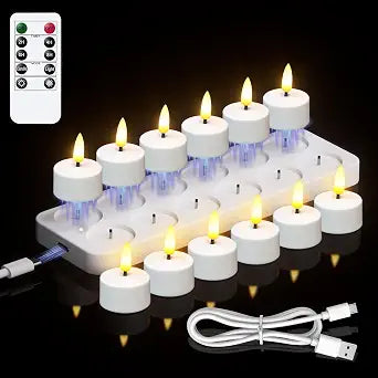 Rechargeable LED Flickering Tea Lights Candles Battery Operated with Remote
