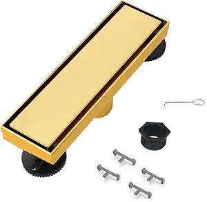 morefine Linear Shower Drain 12 inch Brushed Gold with Tile Insert Grate