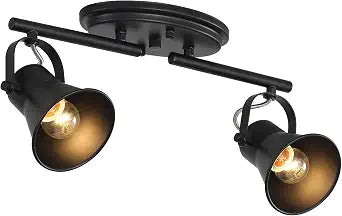 2-Light Black Ceiling Spotlight, Adjustable Directional Light Fixture