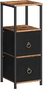HOOBRO Corner Cabinet, 4-Tier Corner Shelf Stand with 2 Drawers,Bathroom Floor Cabinet, Narrow Storage Cabinet, for Bathroom, Living Room, Rustic Brown and Black BF87CW01