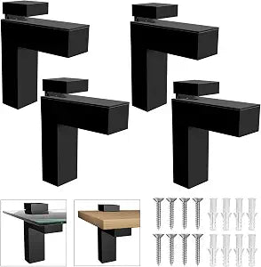 Heavy Duty Floating Wood/Glass Shelf Bracket 4 Pcs, Adjustable Glass Shelves Mounting Brackets for 3-28mm Thickness, Rust Resistant Zinc Alloy Clamp Support (25lbs Load) for Bathroom (Set of 4)