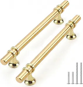 Rergy 10 Pack 5 Inch Hole Center Gold Handles for Cabinets Kitchen Pulls