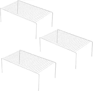 Kitchen Cabinet Shelf Organizer Set of 3, Large (15.7 x 9.4 inch) Metal Wire Pantry Storage Shelves, Dish Plate Racks for Cabinets, Freezer, Counter, Cupboard Organizers and Storage, White