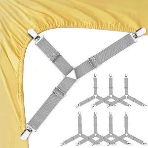 Foloda Bed Sheet Fasteners Adjustable Triangle Elastic Suspenders Gripper Holder Straps Clip for Bed Sheets,Mattress Covers, Sofa Cushion, Gray