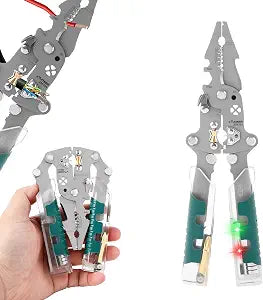 18 in 1 Foldable Wire Stripper, Multifunctional Stylus Screwdriver Wire Stripping Pliers with Voltage Detector and Dual Alarms Professional Electrical Pliers for Cutting Stripping and Crimping Tool