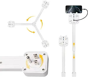 Outlet Extender Stick, 360 Rotating Wall Plug with 4 AC Outlets, USB-C PD 20W Fast Charging, 2 USB-A & 2 USB-C Ports, 18"-27" Adjustable Electrical Power Strip for Hard-to-Reach Outlets