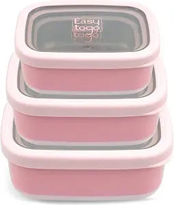 Easy Togo 3 Pack Stainless Steel Food Containers with Silicon Lid & Non-Slip Exterior, LeakProof, Airtight Rectangular Portion Control Storage Lunch Box, Togo Lunch Containers for Adults - Pink