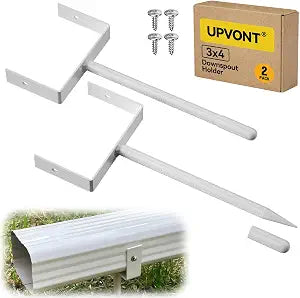 3x4 Downspout Extension Bracket, Gutter Downspout Holder 3x4 Horizontal - White, Longer Downspout Anchor, Durable Outdoor Coating Downspout Stake (White - 2 Pack)