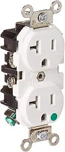 Leviton 8300-W 20-Amp, 125-Volt, Nema 5-15/125v, Extra Heavy Duty Hospital Grade, Duplex Receptacle, Straight Blade, Self Grounding, White, Nickel