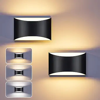 Black Modern LED Wall Sconce, 3 Colors Hardwired Wall Sconces Set of 2
